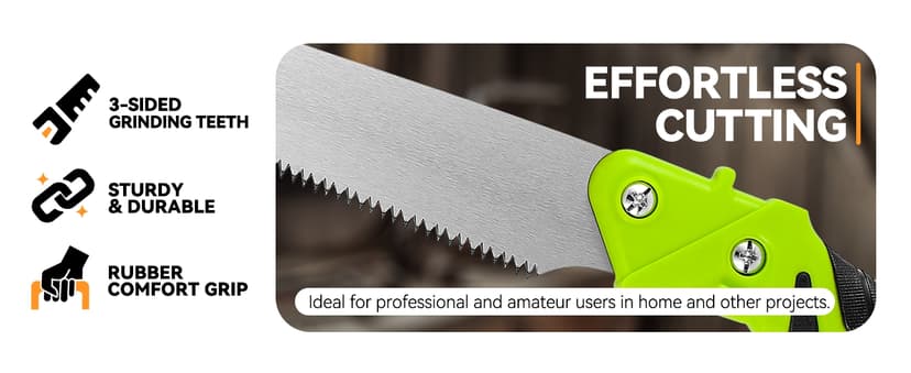 Auto Dynasty 15.5" Curved Hand Pruning Saw Straight Blade Handsaw with Scabbard Safety Sheath Non-Slip Comfort Grip for Sawing, Trimming, Gardening, Cutting Wood, Green
