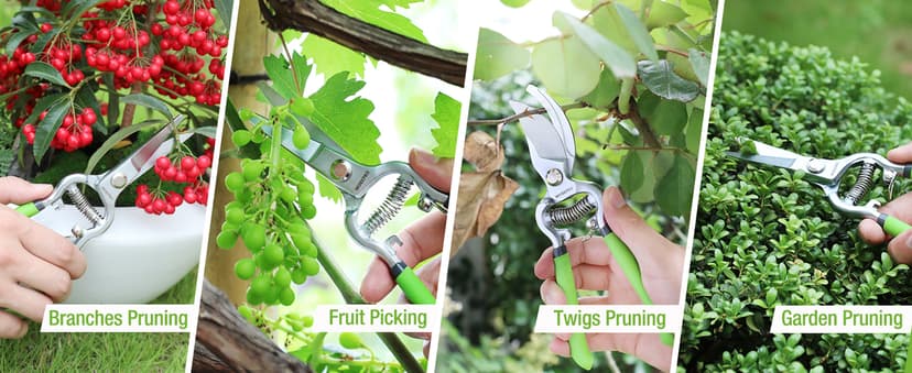 WORKPRO 2-Piece Pruning Shears and Garden Tool Belt Set, Gardening Belt with 5 Pockets and Adjustable Waist Belt, 8" Bypass Garden Shears and 8'' Handing Pruner with Steel Straight Blade