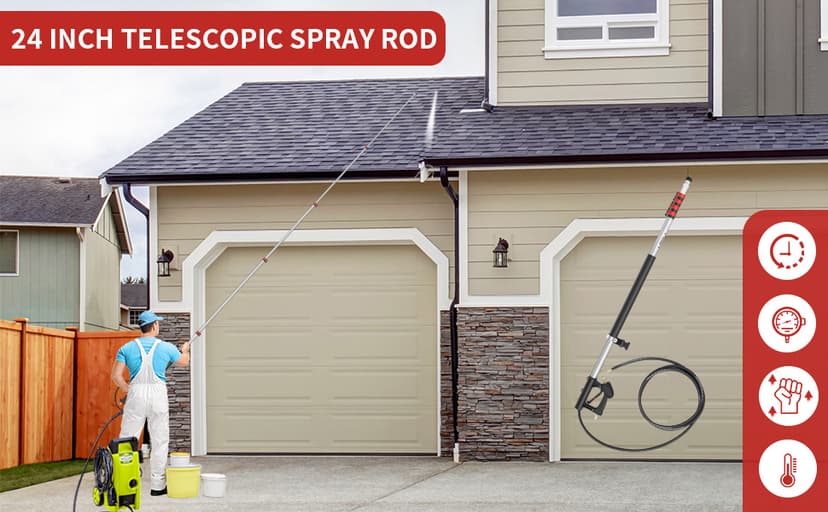 24 FT Gutter Cleaning Tools from The Ground - Telescoping Pressure Washer Wand - Gutter Cleaner Attachment with Power Washer Extension Wands, 7 Spray Nozzle Tips, 2 Hose Adapters and Support Belt