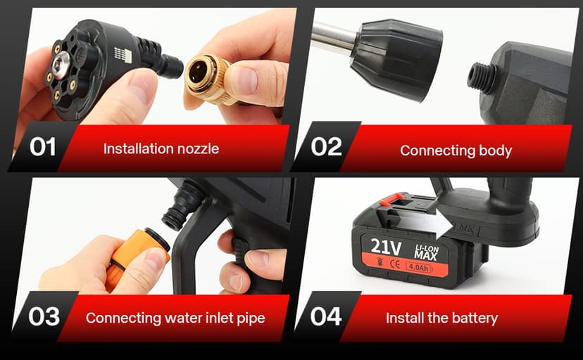 Vagueior Cordless Pressure Washer Gun, Portable Power Cleaner,with 21V 3.0AH Battery and Charging Kit, 5-in-1 Nozzle, Suitable for Outdoor Cleaning and Watering. (1 Battery, BLACK)