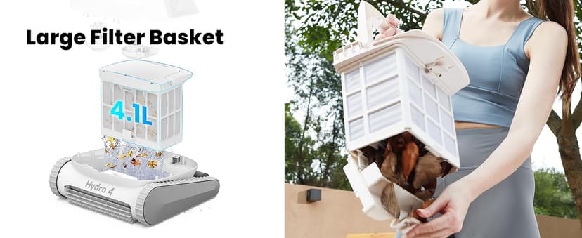 Hydro 4 Pool Robot, Pool Vacuum for Inground and Aboveground Pools, Floor, Wall and Waterline Cleaning and Scrubbing, Smart WiFi and Blutooth App Control, 50' Cord, Large Top Load Fine Filter Basket