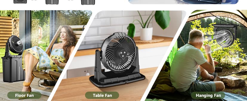 Ausic Portable Misting Fan - 9L Bucket, 10-inch Outdoor Fans for Patios/Camping/Beach/Golf etc., 20000mAh USB Rechargeable Battery Powered Floor Water Cooling Fan, 3 Strong Winds, 3 Spray Mister