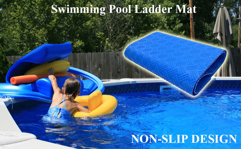 SKARUMMER Swimming Pool Ladder Mat - Protective Pool Ladder Pad Step Mat with Non-Slip Texture, Blue Medium Pool Step Mat, 36 inch X 9 inch