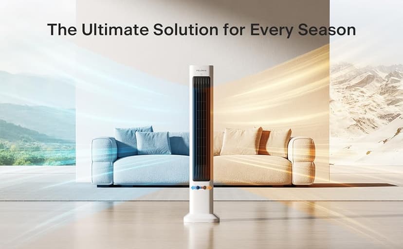 PELONIS Oscillating Tower Fan and Heater Combo with Remote Control - Heater Fan Combo for Indoor Use – 3 Fan and 2Heater Speeds, 12-HR Timer, ECO Mode, Tip Over and Overheat Protection, White