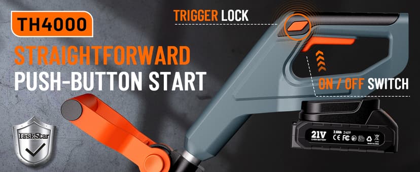 Cordless Tiller for Gardening 360 RPM Rototiller TH4000 Cultivator TaskStar Electric Garden Tiller Battery Powered Total 4000mAh,48 Heavy-Duty Steel Tines for Smooth Ground Breaking,Tending,Composting