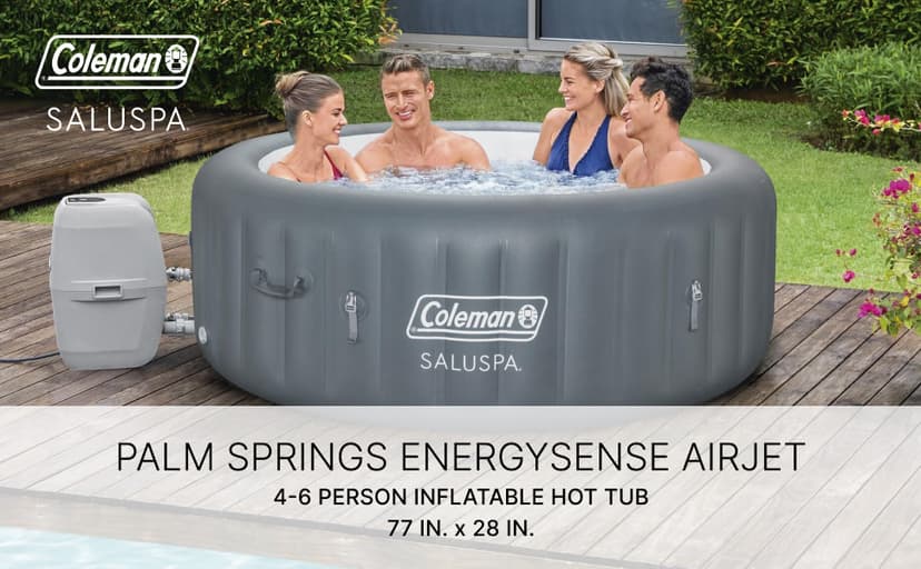 Bestway Coleman Palm Springs 4 to 6 Person EnergySense Smart AirJet Plus Inflatable Hot Tub Outdoor Spa with 140 AirJets and Insulated Cover