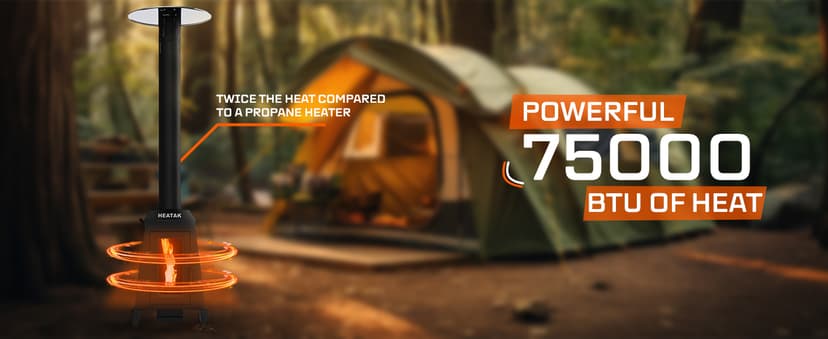 75,000 BTU Outdoor Patio Heater, Wood Pellet Heater With Wheels for Home, Gardens & Commercial Use - Black