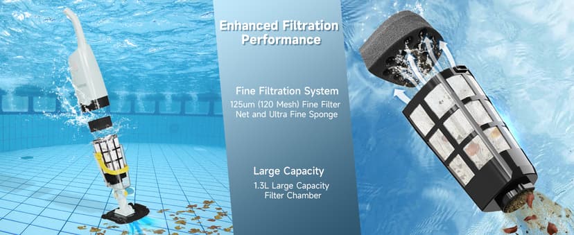 (2025 Upgraded) Cordless Handheld Pool Vacuum, Rechargeable Pool Cleaner with Telescopic Pole and Fine-Sponge, Powerful Suction, Ideal for Above & In-Ground Pools, Spas, Hot Tubs, Yellow