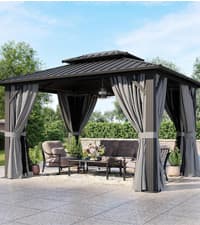 Aoxun 10'x12' Hardtop Gazebo, Aluminum Frame Canopy with Double Galvanized Steel Roof, Outdoor Metal Pavilion with Netting, Curtains for Backyard, Patio and Deck