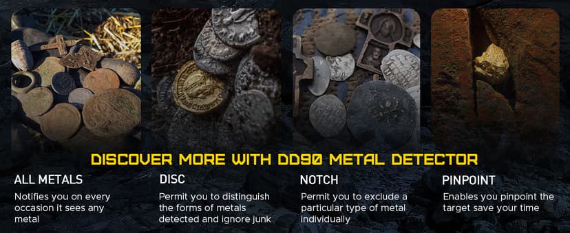 14" Metal Detector for Adults Professional, Double-D Metal Detectors with Higher Sensitivity, Waterproof Metal Detector with IP68 Search Coil, DISC & Pinpointer Metal Detector Modes