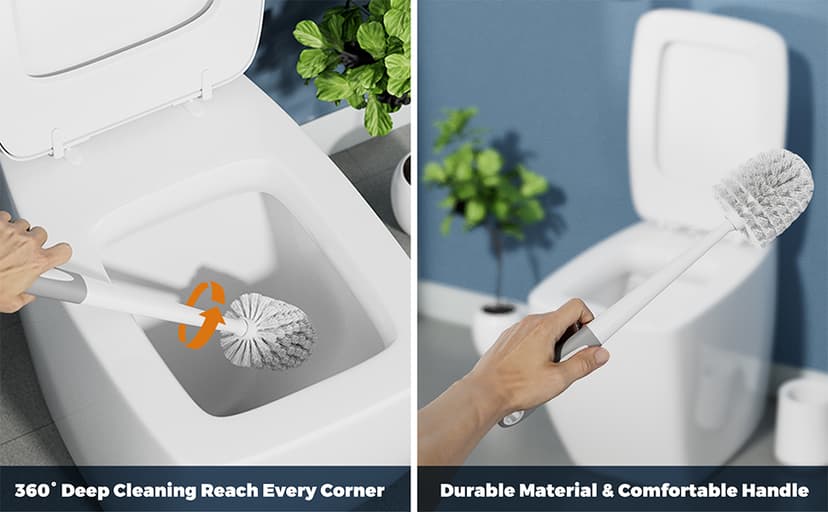 Toilet Brush, 4 Pack Toilet Brush and Holder Set, Toilet Bowl Brush with 4 Grout Brush, Toilet Bowl Brush and Holder for Bathroom, (White)