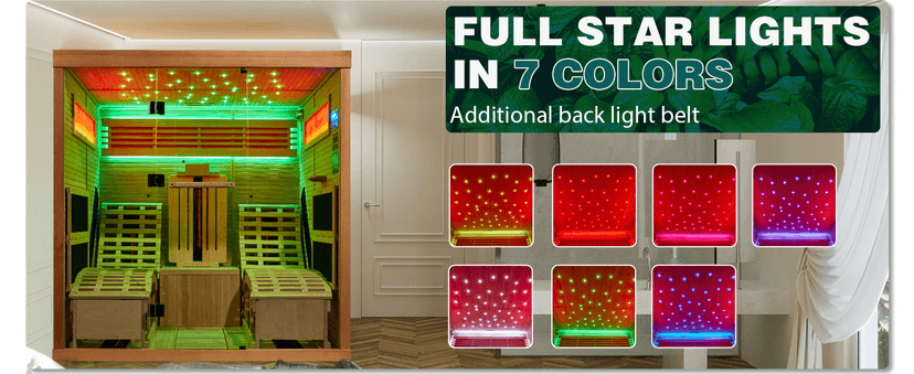 Infrared Sauna,2 Person Luxurious Indoor Sauna with Recliner, Wooden Sauna with 7-Color Starry Ceiling,9 Heating Tubes,5 Carbon Panels,2-in-1 Door Handle,Himalayan Salt Brick,220V