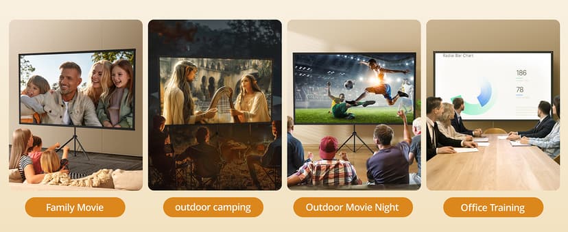 Projector Screen with Stand - 100" Indoor/Outdoor 16:9, 4K HD PVC Screen with 1.5 Gain, 2IN1 for Backyard Theater & Wall Hanging, Includes Carry Bag
