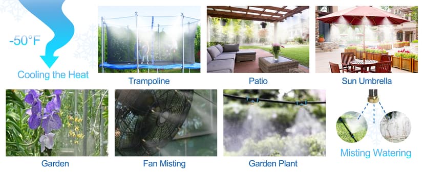 Misters for Outside Patio, Outdoor Water Misting Cooling System 50FT|15M. Backyard Mist Kit for Garden Greenhouse Fan Deck Umbrella Canopy Pool Porch Trampoline Sprinkler Park BBQ Party Accessories.