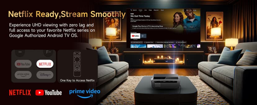 4K Projector HDR Netflix Certified, 1800ANSI Daylight Use, Dolby Audio, NFC, Smart TOF Autofocus, Shorter Throw, WiFi 6, Bluetooth 5.4, HDMI ARC, Proyector 4K Ultra HD Movie Gaming TV High Brightness