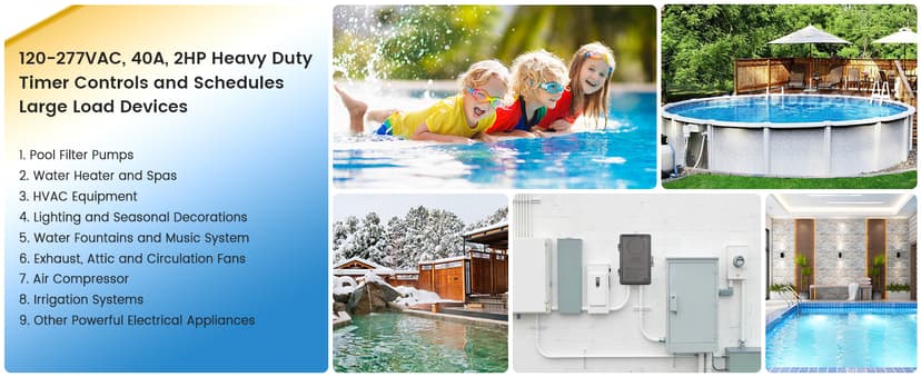 SURAIELEC WiFi Pool Timer, Outdoor Indoor Smart Switch, 40 AMP, 2HP, 120, 240, 277 VAC, Heavy Duty Pool Controller Light Timer Box for Pool Pump, Water Heater, Spa, Powerful Electrical Appliances