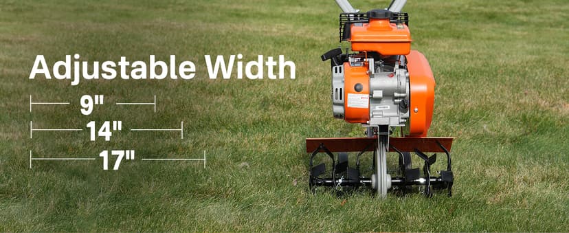 NOVUS 17-Inch Gas Tiller for Gardening, 79cc 4-Cycle Gas Engine, 2-in-1 Front Tine Tiller Cultivator, Toolless Tilling Width Adjustment, Forged Steel Tines, Integrated Transport Wheels