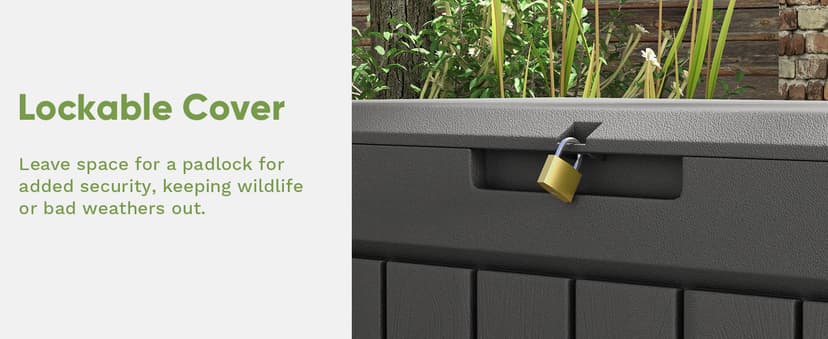 Patiowell 82 Gallon Resin Deck Box, Waterproof Large Wood Look Storage Box for Patio Furniture, Pool Accessories, Garden Tools and Sports Equipment, Lockable, Grey