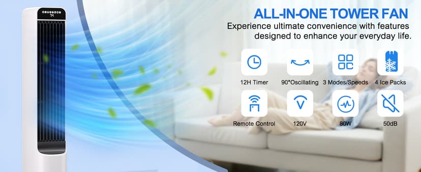 MEPTY 41" Swamp Cooler, 3 in 1 Evaporative Air Cooler with Remote, Portable Cooling Fans that Blow Cold Air with 3 Speeds, 4 Modes, Tower Fan 120° Oscillation Air Conditioner for Bedroom Home Office