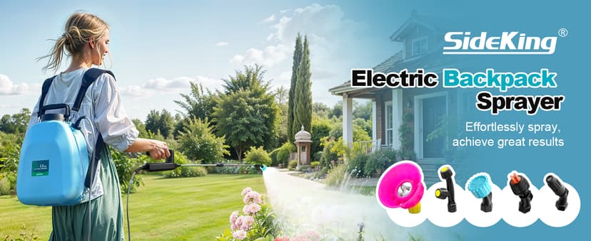 3.2 Gallon Battery Powered Backpack Sprayer, Upgraded Electric Back Pack Sprayer with 3 Spray Force, Battery Indicator, Rechargeable Handle, 41" Telescopic Wand, 5 Mist Nozzles, for Lawn and Garden