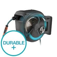 GARDENA (18614-80) 66' x 1/2" Automatic Retractable Garden Hose Reel on Metal Spike, 66' Outside Garden Hose Length, with 360° Rotation to Reach All Areas of Your Yard