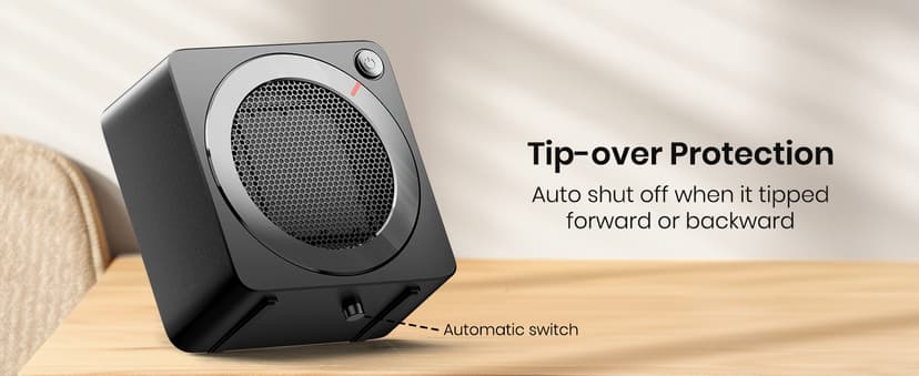 Gaiatop Mini Space Heater, Lightweight PTC Ceramic Fast Heating 500W Energy Efficient for Indoor Use, Overheating & 45° Tip-Over Protection, Portable Desk Electric Heaters for Office Home Black