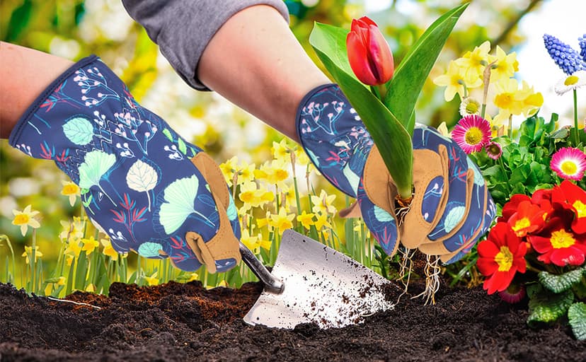 Womens Gardening Weeding Working Gloves, Leather Garden Glove for Women Thorn Proof No Stab for Digging, Planting,Pruning