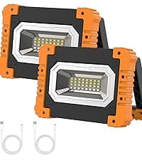 40W Rechargeable Work Light with Tripod Hole, 2400LM LED Work Light Battery Powered, Waterproof Portable Work Light Cordless Job Site Lighting 180° Rotate for Garage Camping Car Repairing 2 Pack