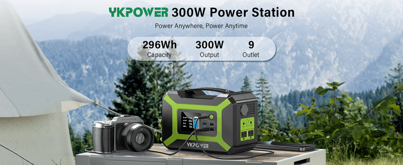 Portable Power Station 300W (Peak 600W), YKPOWER 296Wh Backup Lithium Battery Solar Generator with 110V AC Output, 60W USB-C PD Output, LED Light, Power Station for Outdoor Camping Travel RV CPAP Home