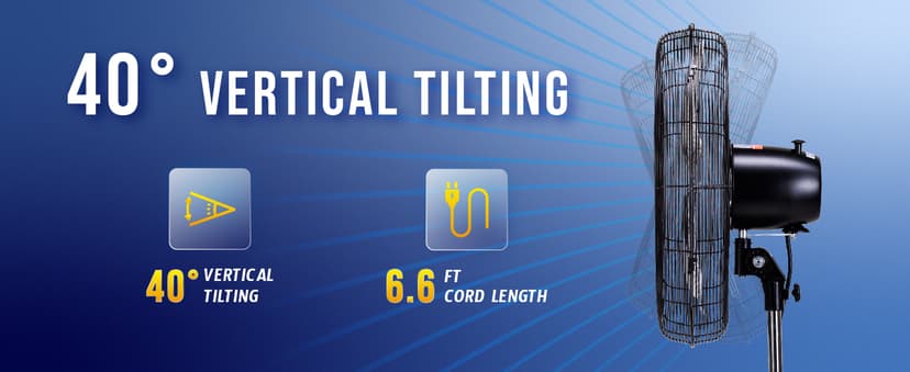 Tornado - 20 Inch High Velocity Metal Oscillating Pedestal Fan 5250 CFM - Commercial, Industrial Use Water-Resistant