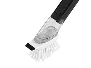 SUBEKYU Dish Brushes with Soap Dispenser, Kitchen Dish Scrubber Brushes with Handle, Dishwashing Cleaning Scrubbers for Dishes/Pans/Pots, Black, 2Pack