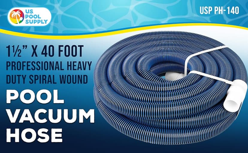 U.S. Pool Supply Pool Vacuum Hose - 1-1/2" x 40' Professional Heavy Duty Pool Hose for Inground, Spiral Wound with Kink-Free Swivel Cuff - Connect to Vacuum Heads, Skimmer, Cleaner, Filter Pump Inlet