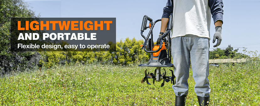 Alloyman 10-Amp Electric Tiller Cultivator, 14 Inch Tilling Width 8.7-Inch Corded Tiller with Foldable Handle, Adjustable Wheels Rototiller for Garden Lawn Yard Soil Cultivation