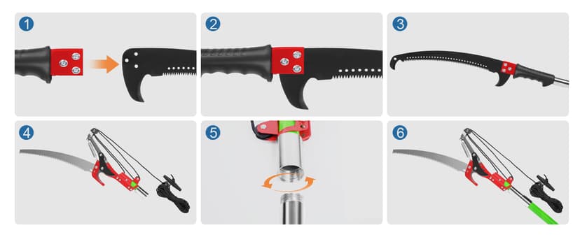 30 Ft Manual Pole Saw, Extendable Tree Pruner Blade and Scissors Set with 9 Fiberglass Handles, Long Branch Pruner Retractable for Backyard and Garden, Bush Cutting and Pruning of Palm Trees