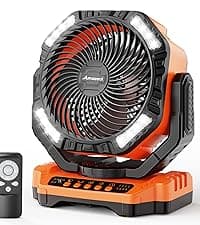 Portable Camping Fan with LED Lantern- 40H Work Time Rechargeable Battery Operated Fan with Hanging Hook for Tent Car RV Hurricane Emergency Outages Survival Kit
