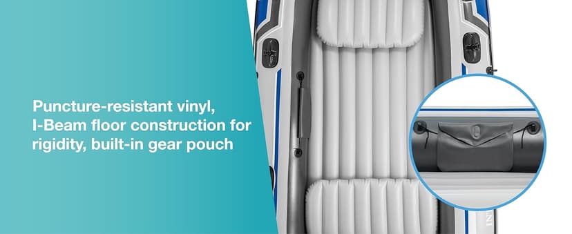 INTEX Excursion Inflatable Boat Series: Includes Deluxe 54in Boat Oars and High-Output Pump – SuperTough PVC – Adjustable Seats with Backrest – Fishing Rod Holders – Welded Oar Locks