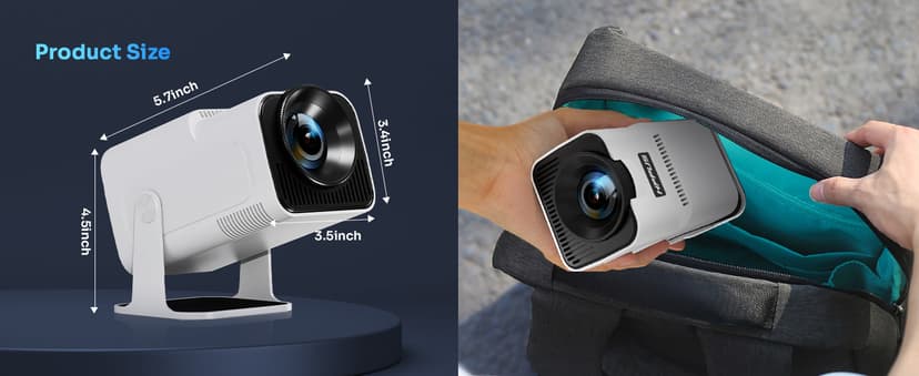 Smart Mini Projector with 180° Adjustable Stand, 1080P 4K Outdoor Portable Projector, WiFi 6 & Bluetooth 5.2, Android 11, 300ASIN LM, Support 2.4G/5G Dual-Band Wi-Fi.