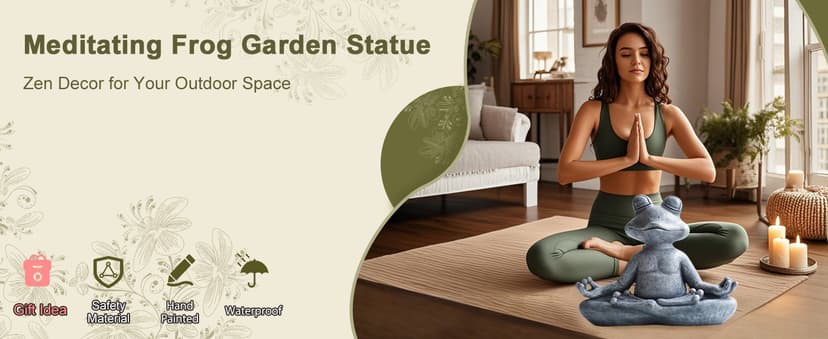 Goodeco 12.5" L×10" H Meditating Yoga Frog Statue - Gifts for Women/Mom, Zen Garden Frog Figurines for Home and Garden Decor, Frog Decorations Gift Ideas, Frog Gifts for Women