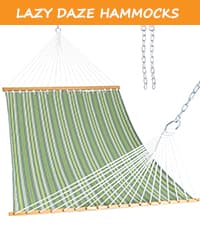 Lazy Daze Hammocks 12 FT Quilted Fabric Double Hammock with Spreader Bars and Detachable Pillow, 450 LBS Weight Capacity, Mixed Blue Stripes