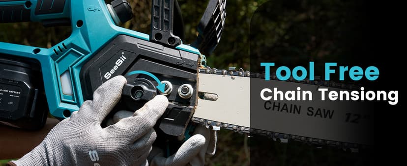 Seesii Chainsaw Cordless 12-inch, Electric HandHeld Chain Saw, 12-in Portable Chainsaw Battery Powered Saws for Trees Wood Cutting, 2 * 4.0Ah Battery and Charger Included, CH1200+