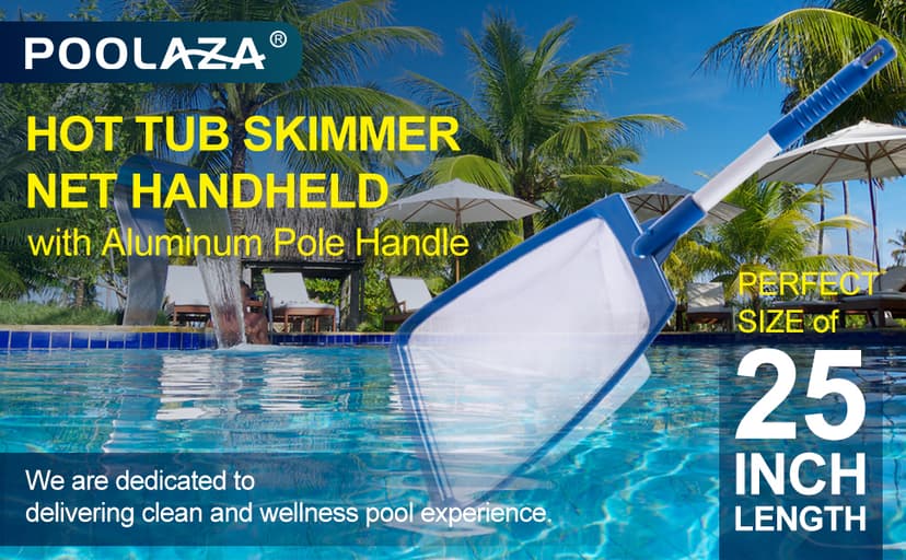 POOLAZA Hot Tub Skimmer Net Handheld, Professional Pool, Spa, Pound Skimmer Net with Aluminum Pole Handle, Deep Ultra Fine Mesh Netting Small Pool Skimmer Net, Upgrade Durable Hot Tub Net Hand Skimmer