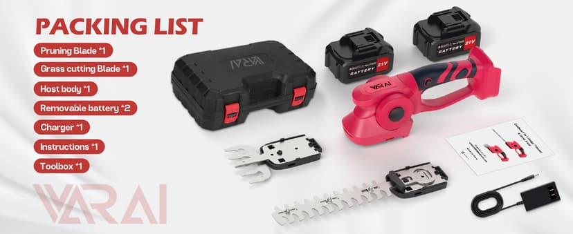 Hedge Trimmer Cordless, 2 in 1 Cordless Hedge Trimmer with 2600mAh Battery*2, High Power and Large Capacity Hedge Shears for Gardens, Patios and Lawns Charger Included