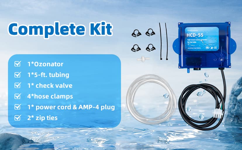 HCD-55 Spa Ozone Generator – Universal Hot Tub & Cold Plunge Ozonator, 200/300 mg/hr Output, Compatible with 120V/240V, Easy-to-Install Kit for Pools & Spas Up to 1500 Gallons