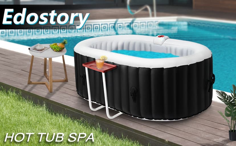 Edostory Hot Tub Inflatable Portable Oval Spa 2 Person Hot Tub with 90 Bubble Jets, Cover, Filter Cartridges, Pump, Black