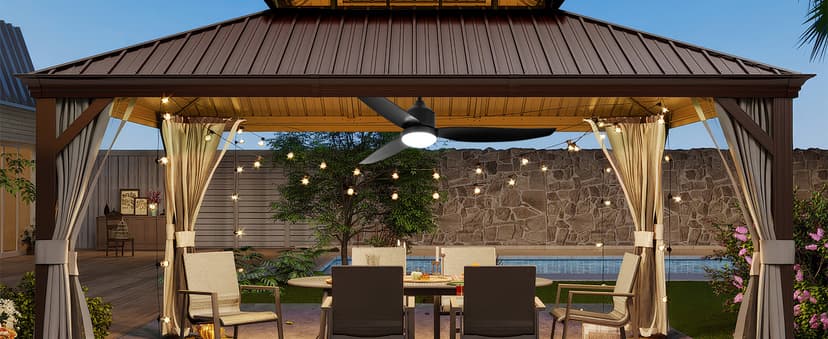 Depuley Outdoor Ceiling Fan with Light: 52 Inch Gazebo Fan Outdoor Hanging - Plug in Ceiling Fan for Patio Waterproof - Dimmable Ceiling Fan Remote App Control Black