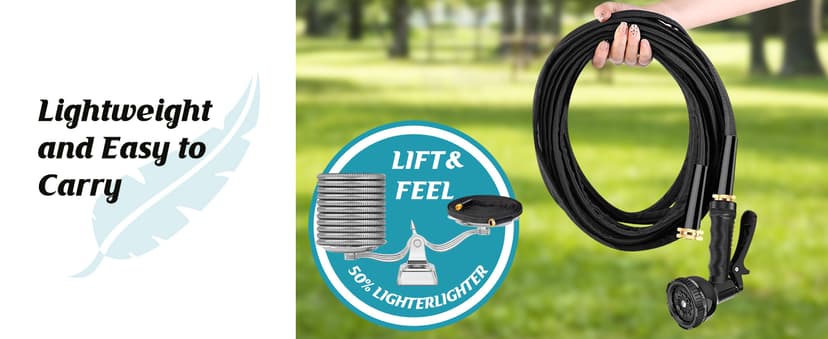 Garden Hose Non-Expanding 100ft, Flexible Garden Hose with 10 Function Hose Nozzle, Lightweight, Kink Free and Water Hose for Outdoor,Yard, Lawn, Car Wash, Marine,and Camper Use