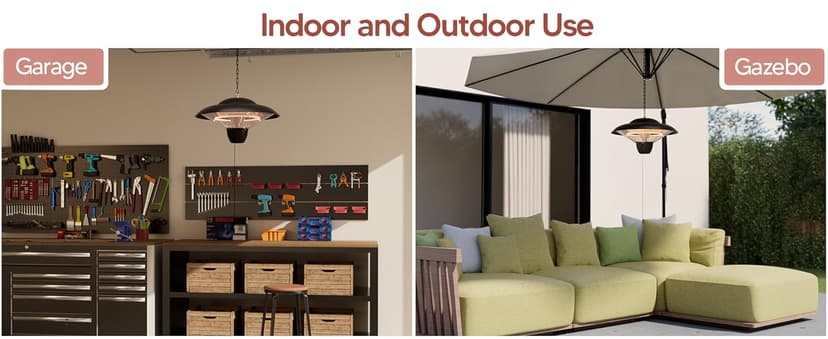 Outdoor Patio Heater, 1500W Electric Hanging Ceiling Mounted Heater for Balcony, Infrared Heater for Courtyard, Garage, Overheat Tip-Over Protection, Waterproof, Adjustable Height, Black