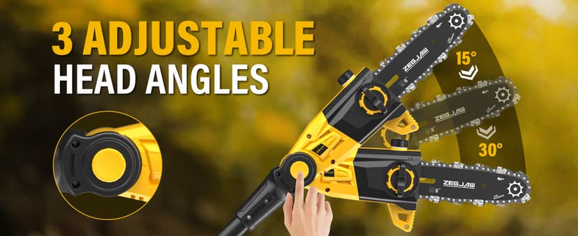 Pole Saw, 8-Inch Pole Saw for Tree Trimming Cordless 15-FT Max Reach, Auto Oiling, Tool-Less Electric Pole Saw, Tree Trimmer with Battery & Fast Charger