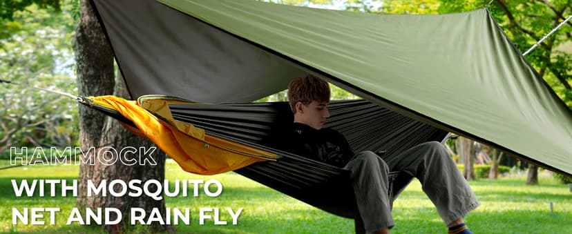 G4Free Large Camping Hammock with Mosquito Net 2 Person Pop-up Parachute Lightweight Hanging Hammocks Tree Straps Swing Bed for Outdoor Backpacking Backyard Hiking