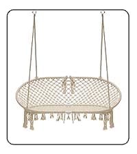 Sorbus Hammock Chair Macrame Hanging Swing Bench, Perfect for Indoor, Outdoor, Teens Girl Bedroom, Home, Room, Patio, Deck, Yard, Garden, Knitted Floating Swinging Bench, (Double Swing)